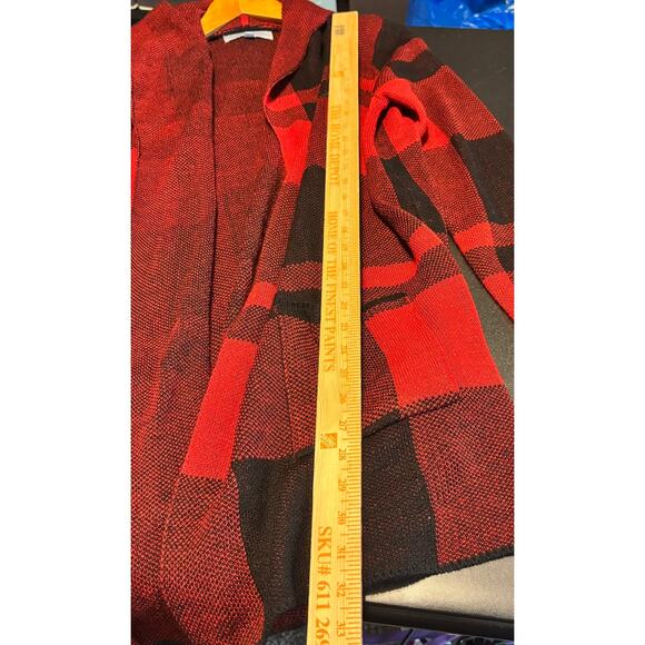 Absolutely Famous Red Black Buffalo Plaid Hooded Open Cardigan Sweater L - Picture 4 of 7